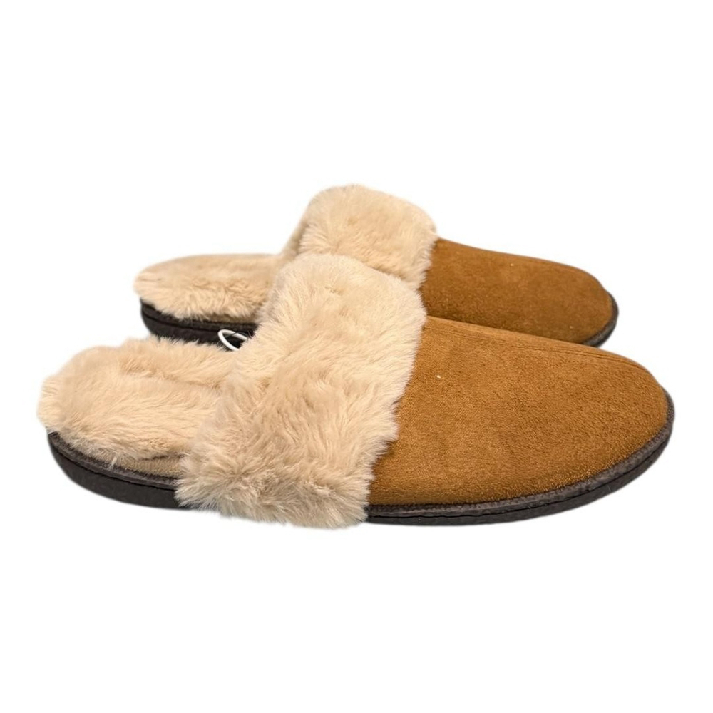 Wind River Slippers Womens Size 6 Beige Faux Suede Faux Fur Mule House Shoes